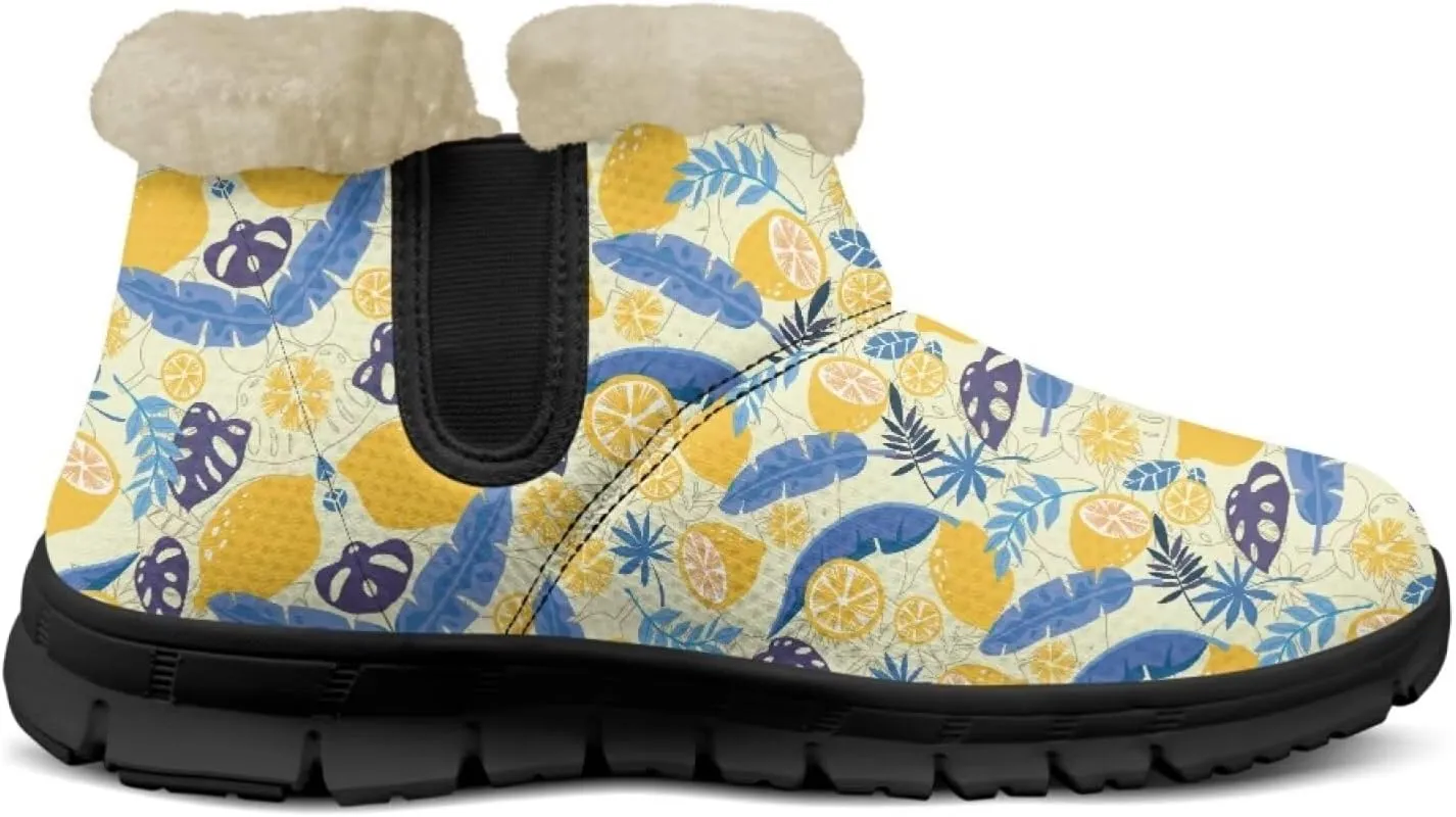 Jeiento Lemon Fruit Snow Boots for Women Anti-Slip Boots Winter Shoes Fashion Fuzzy Walking Boots