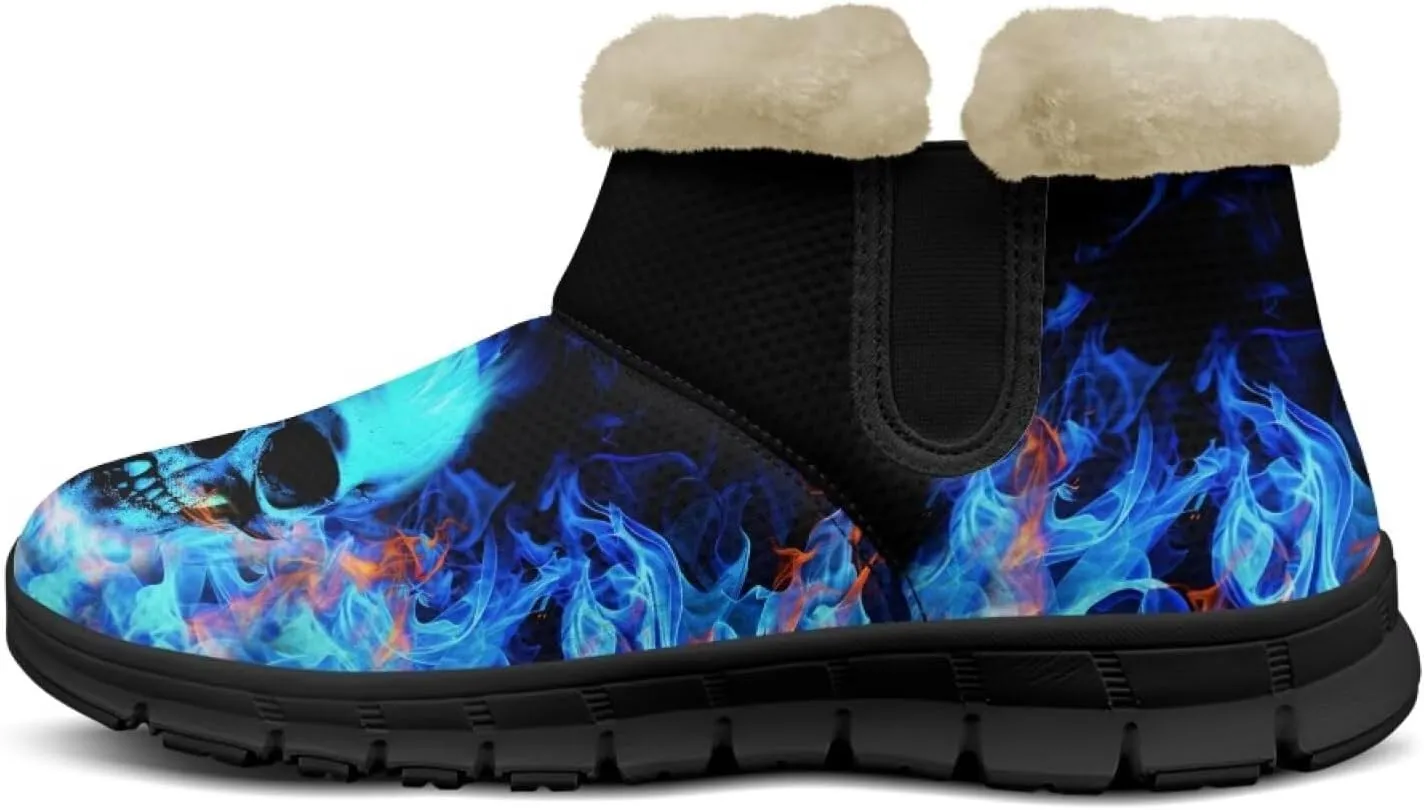 Jeiento Skull Womens Snow Boots Fuzzy Thickening Shoes Rose Lightweight Cozy Slip On Winter Shoes