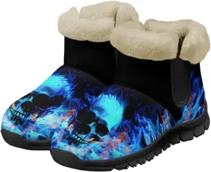 Jeiento Skull Womens Snow Boots Fuzzy Thickening Shoes Rose Lightweight Cozy Slip On Winter Shoes