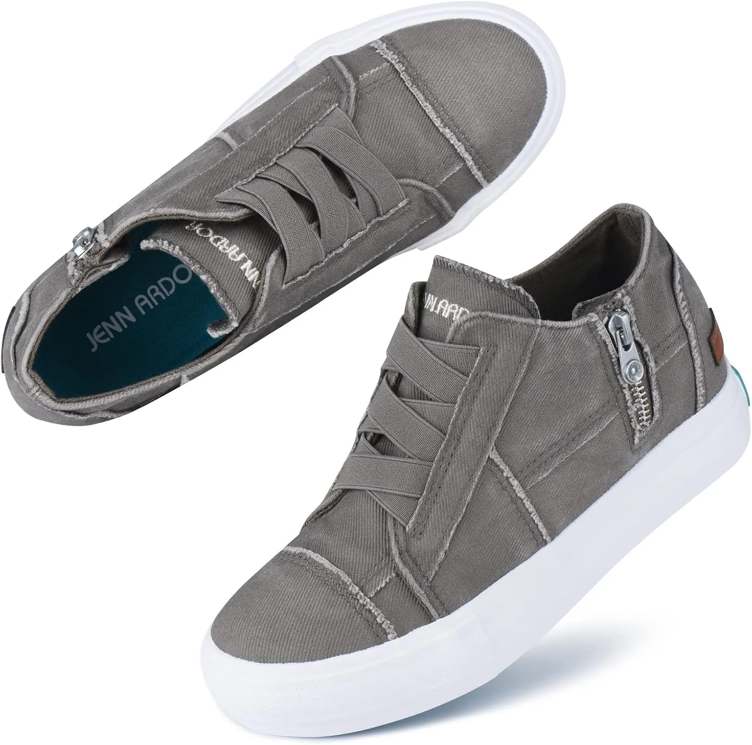 JENN ARDOR Women's Fashion Sneakers Hidden Wedges High Top Zipper Lace Up Platform Sneakers Ladies Walking Casual Canvas Slip On Comfortable Shoes