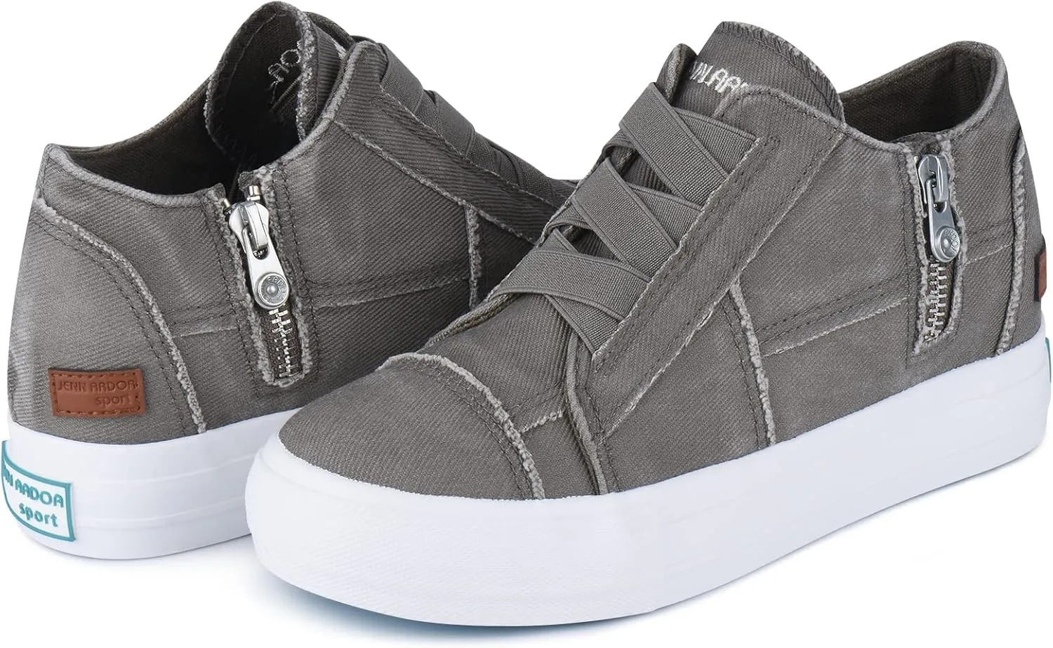 JENN ARDOR Women's Fashion Sneakers Hidden Wedges High Top Zipper Lace Up Platform Sneakers Ladies Walking Casual Canvas Slip On Comfortable Shoes