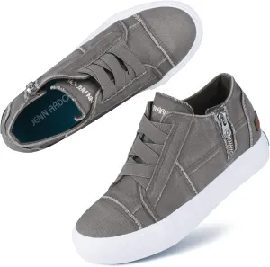 JENN ARDOR Women's Fashion Sneakers Hidden Wedges High Top Zipper Lace Up Platform Sneakers Ladies Walking Casual Canvas Slip On Comfortable Shoes