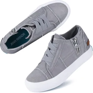 JENN ARDOR Women's Fashion Sneakers Hidden Wedges High Top Zipper Lace Up Platform Sneakers Ladies Walking Casual Canvas Slip On Comfortable Shoes