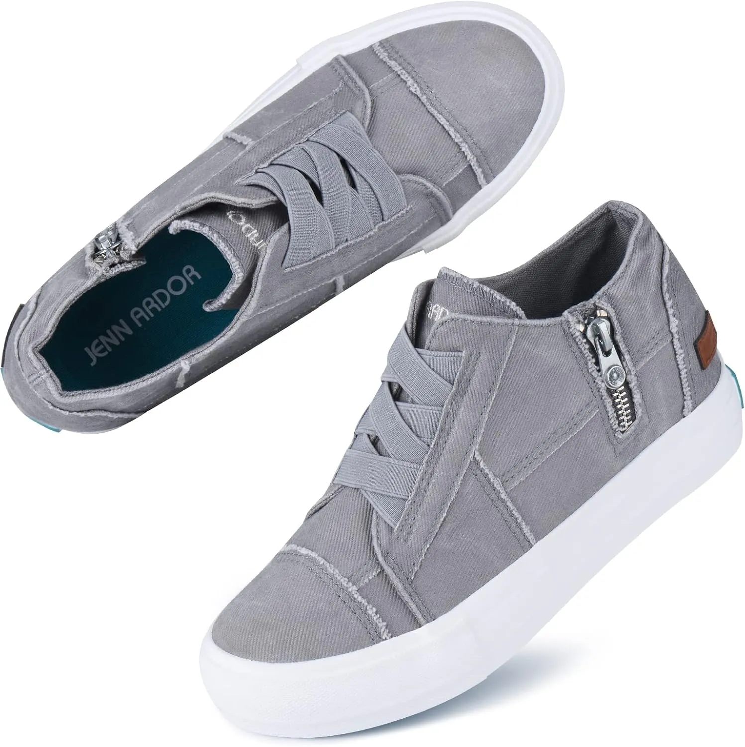 JENN ARDOR Women's Fashion Sneakers Hidden Wedges High Top Zipper Lace Up Platform Sneakers Ladies Walking Casual Canvas Slip On Comfortable Shoes