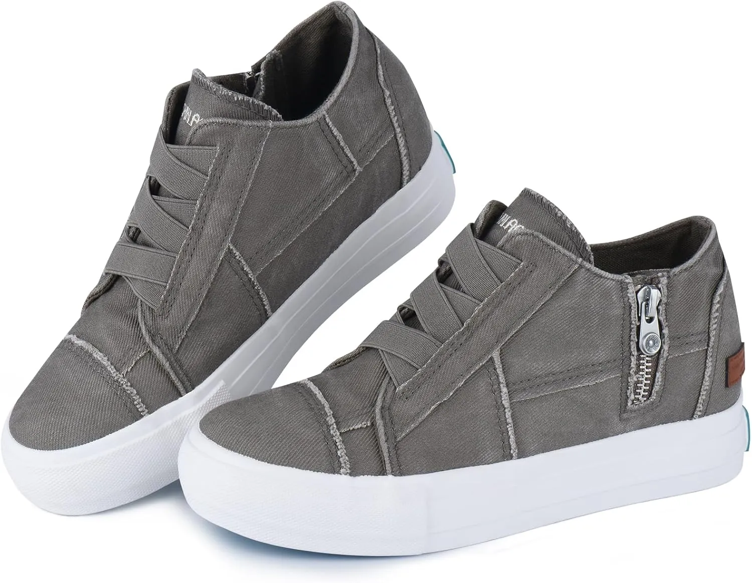 JENN ARDOR Women's Fashion Sneakers Hidden Wedges High Top Zipper Lace Up Platform Sneakers Ladies Walking Casual Canvas Slip On Comfortable Shoes