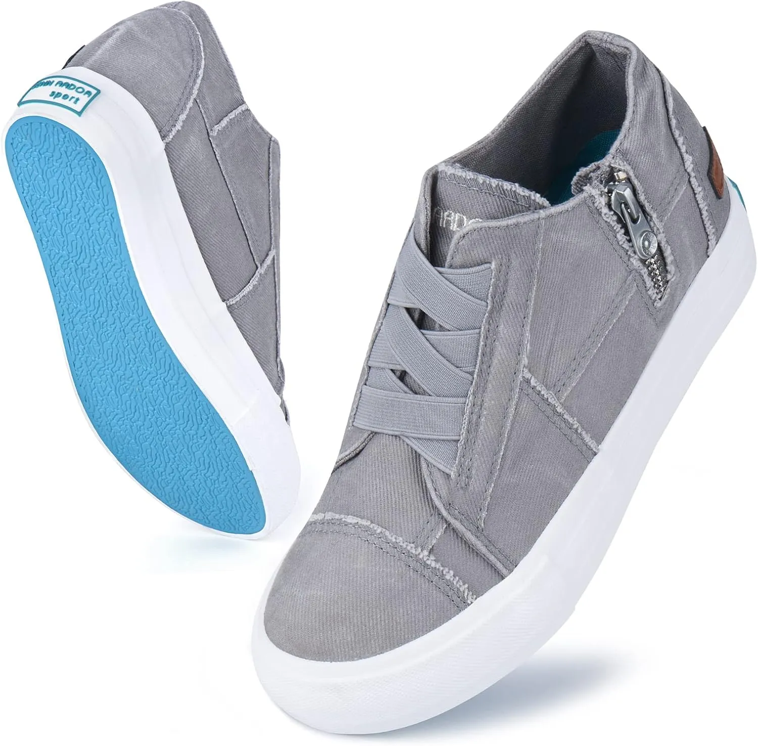 JENN ARDOR Women's Fashion Sneakers Hidden Wedges High Top Zipper Lace Up Platform Sneakers Ladies Walking Casual Canvas Slip On Comfortable Shoes