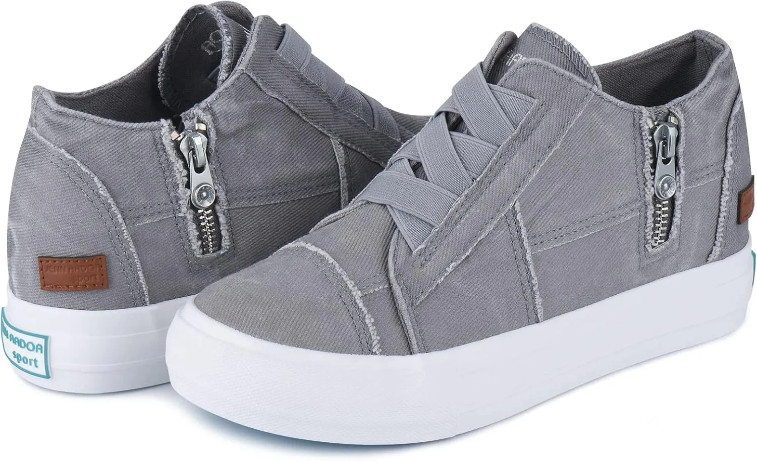JENN ARDOR Women's Fashion Sneakers Hidden Wedges High Top Zipper Lace Up Platform Sneakers Ladies Walking Casual Canvas Slip On Comfortable Shoes
