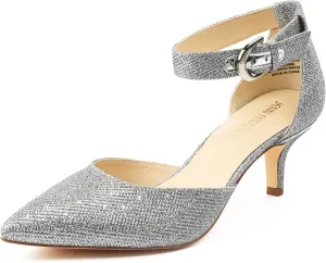 JENN ARDOR Women's Kitten Heel Pumps Ladies Closed Pointed Toe D'Orsay Ankle Strap Dress Stiletto