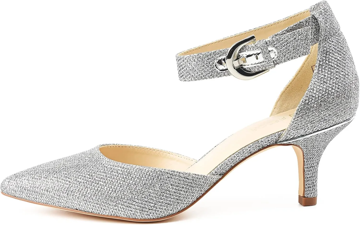 JENN ARDOR Women's Kitten Heel Pumps Ladies Closed Pointed Toe D'Orsay Ankle Strap Dress Stiletto