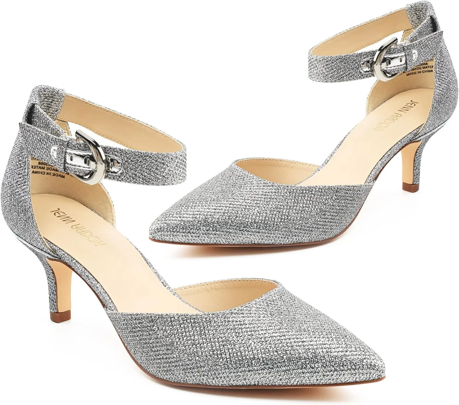 JENN ARDOR Women's Kitten Heel Pumps Ladies Closed Pointed Toe D'Orsay Ankle Strap Dress Stiletto