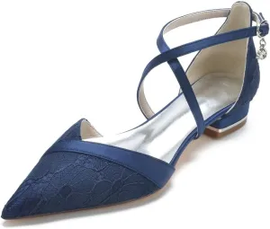 JOEupin Women's Pointed Toe Wedding Flats for Bride Low Heels Cross Ankle Strap Bridal Flats Evening Prom Party Dress Shoes Pumps