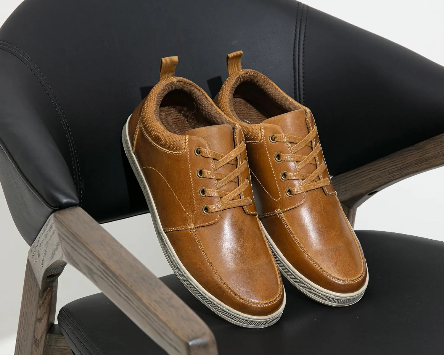 Jousen Men's Leather Fashion Sneakers Retro Dress Business Casual Shoes for Men
