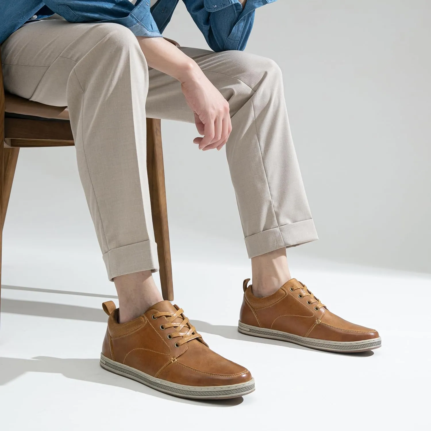 Jousen Men's Leather Fashion Sneakers Retro Dress Business Casual Shoes for Men