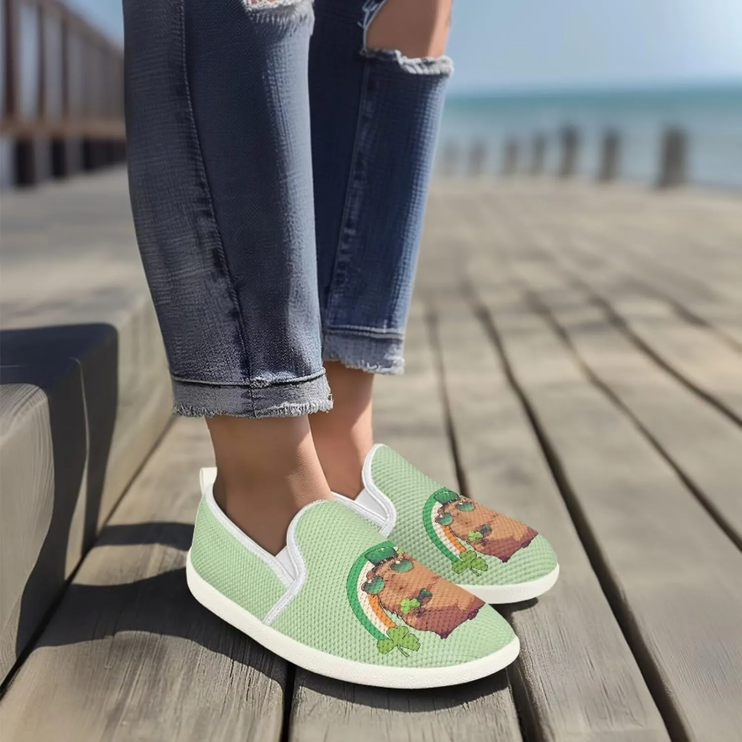 JoyLamoria Retro Butterfly Print Slip on Sneakers Mesh Fashion Running Shoes Sneakers Women Men Walking Shoes Arch Support Causal Flats