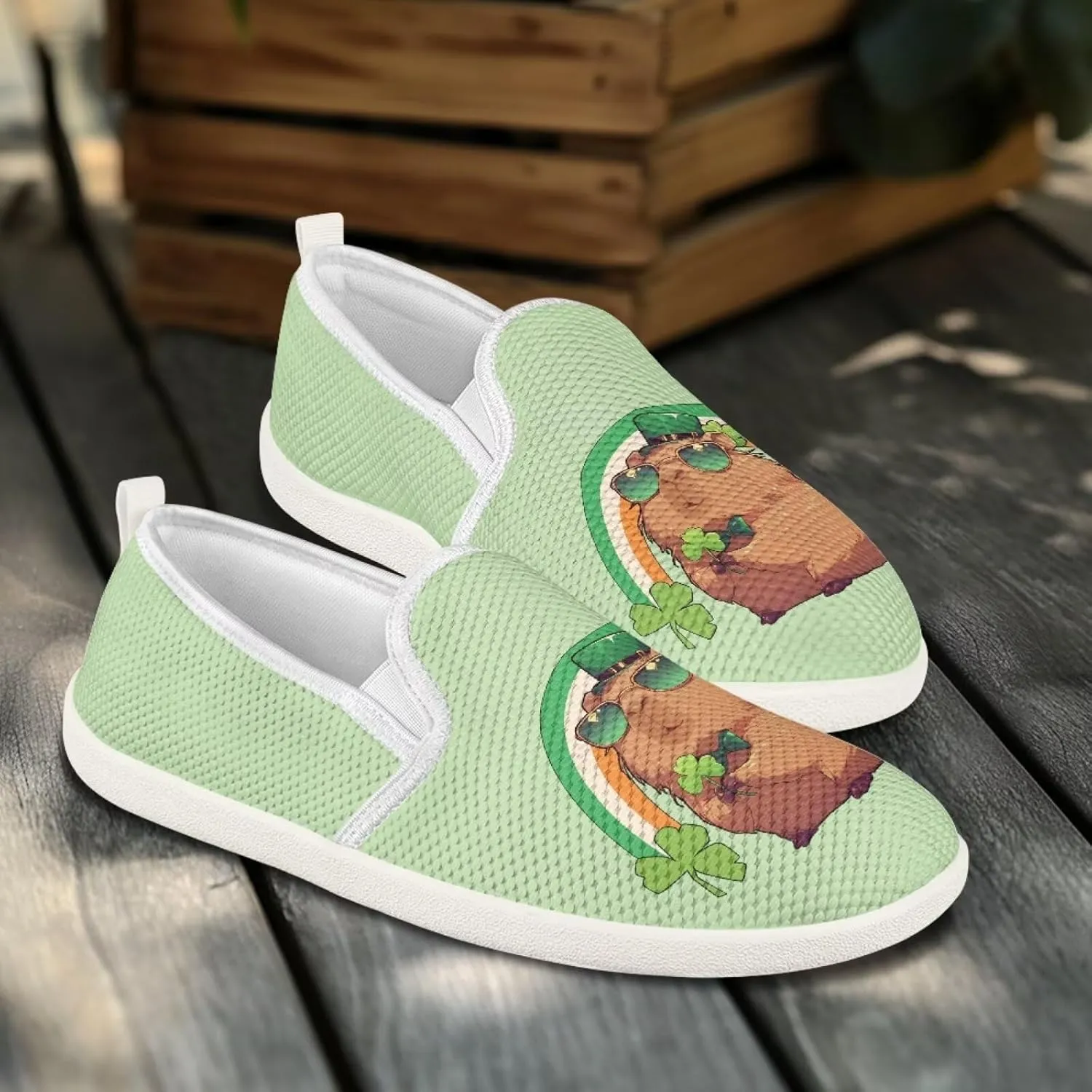 JoyLamoria Retro Butterfly Print Slip on Sneakers Mesh Fashion Running Shoes Sneakers Women Men Walking Shoes Arch Support Causal Flats
