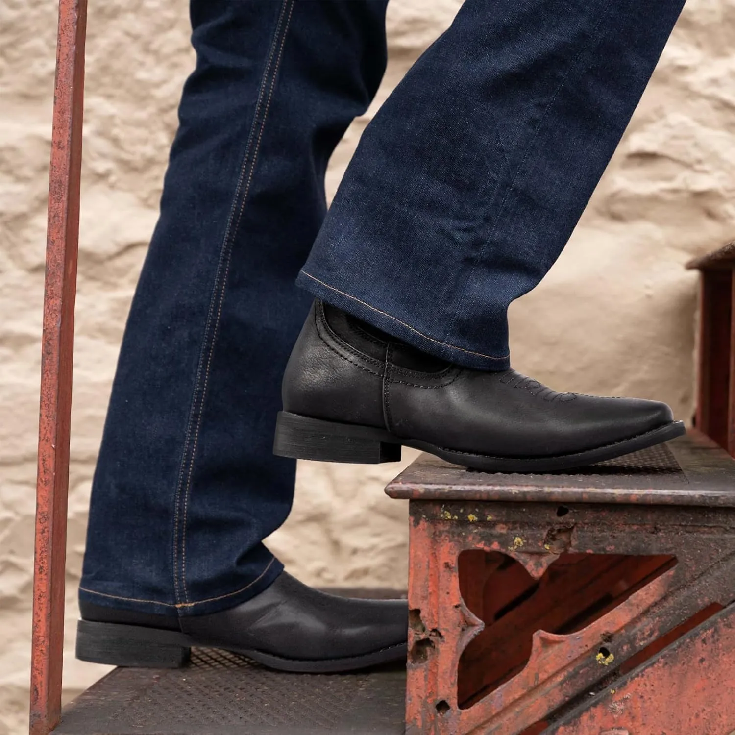 J's.o.l.e Ankle Cowboy Boots for Men Square Toe Chelsea Boots Mens Casual Retro Stylish Boots