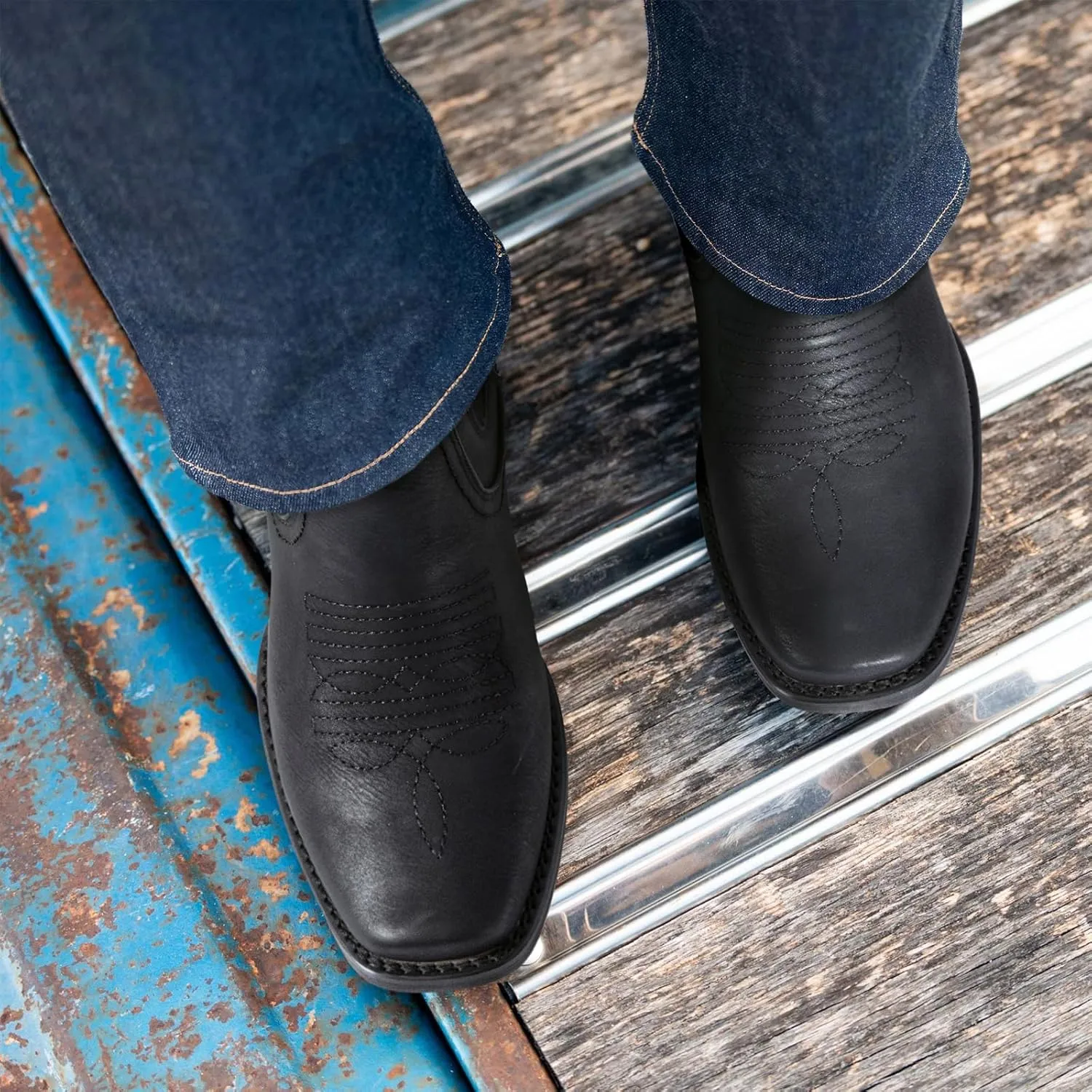 J's.o.l.e Ankle Cowboy Boots for Men Square Toe Chelsea Boots Mens Casual Retro Stylish Boots