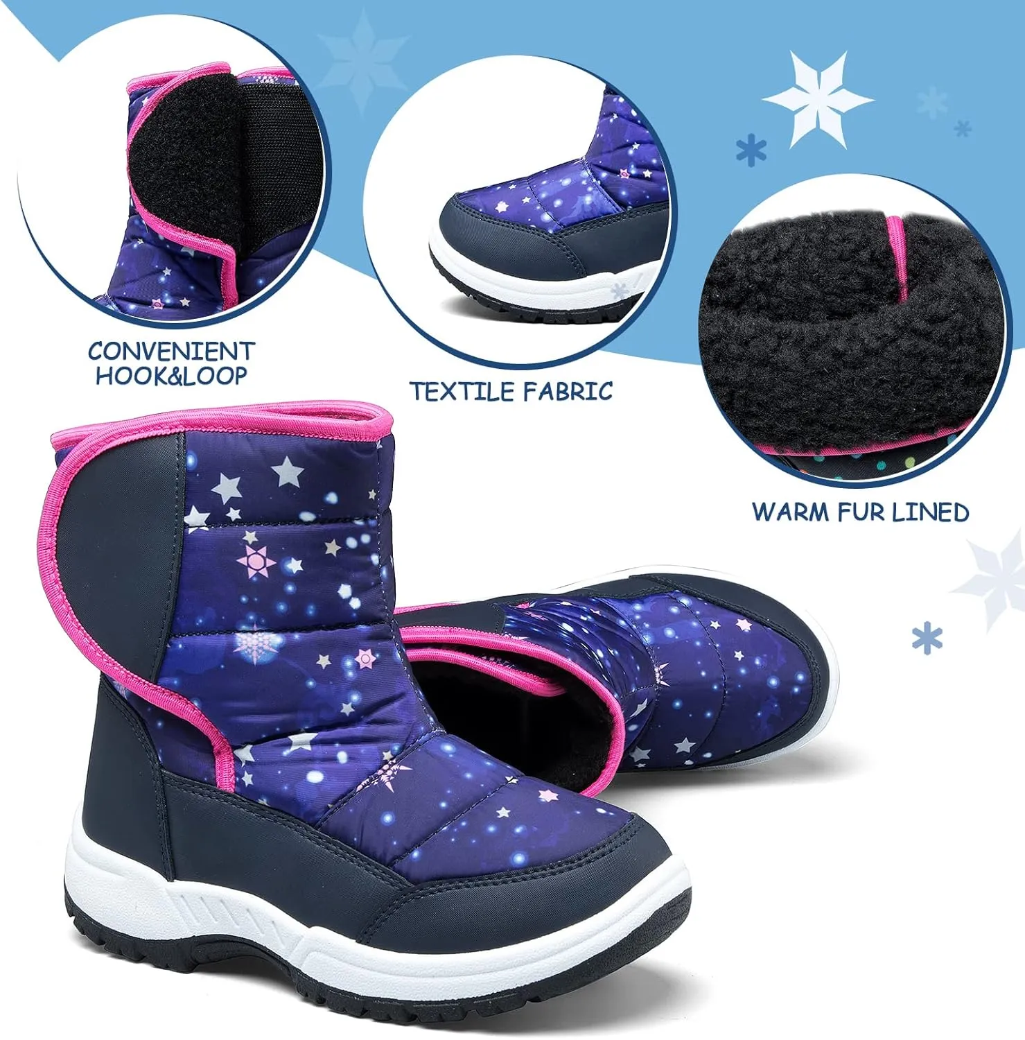 K KomForme Boys & Girls Snow Boots Warm Anti-Slip Outdoor Winter Shoes (Toddler/Little Kid/Big Kid)
