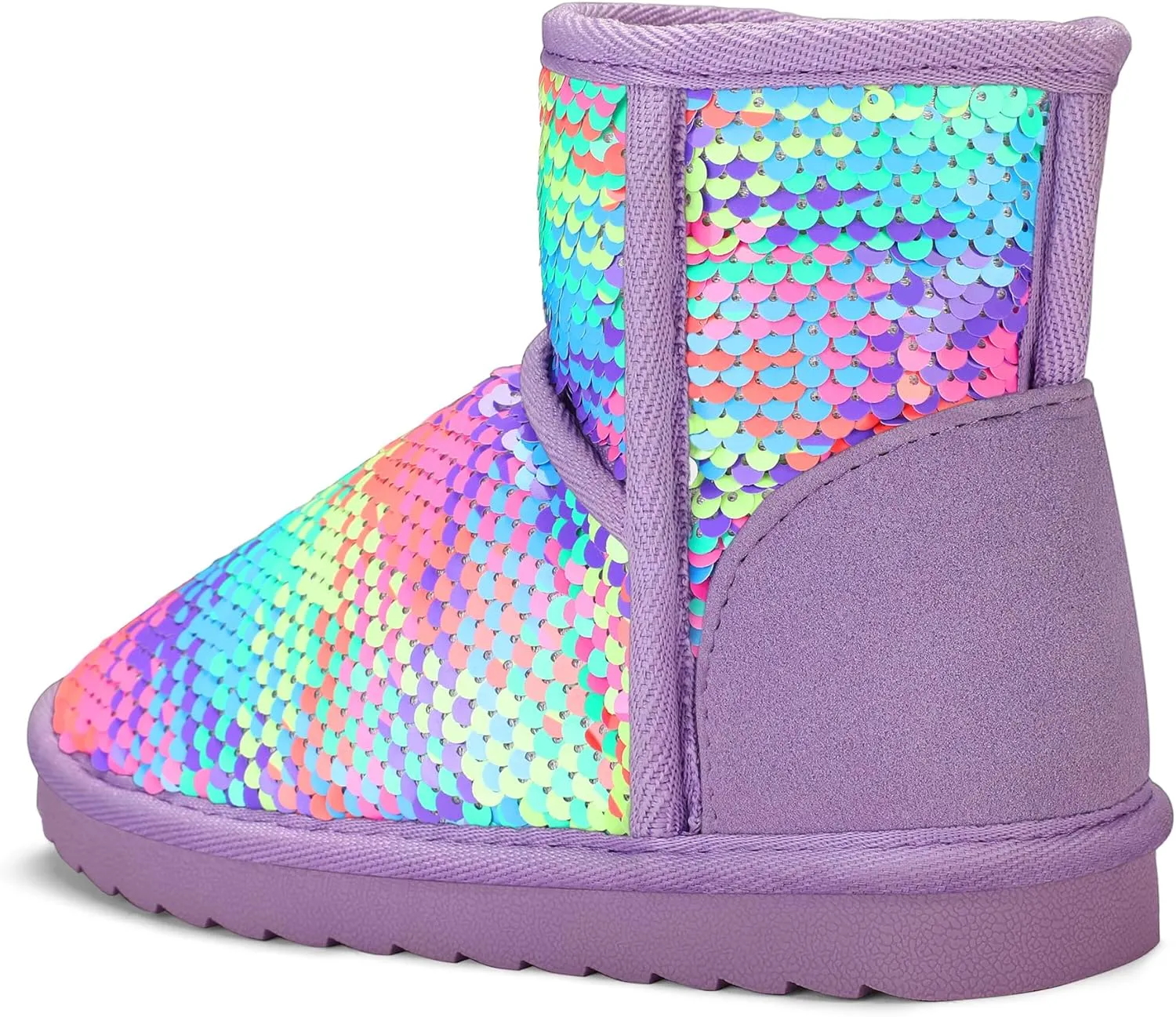 K KomForme Girls Winter Boots Sparkle Sequins Warm Snow Shoes Fur Lined Lightweight Comfy (Toddler/Little Kids/Big Kids)
