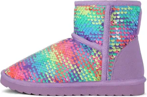 K KomForme Girls Winter Boots Sparkle Sequins Warm Snow Shoes Fur Lined Lightweight Comfy (Toddler/Little Kids/Big Kids)