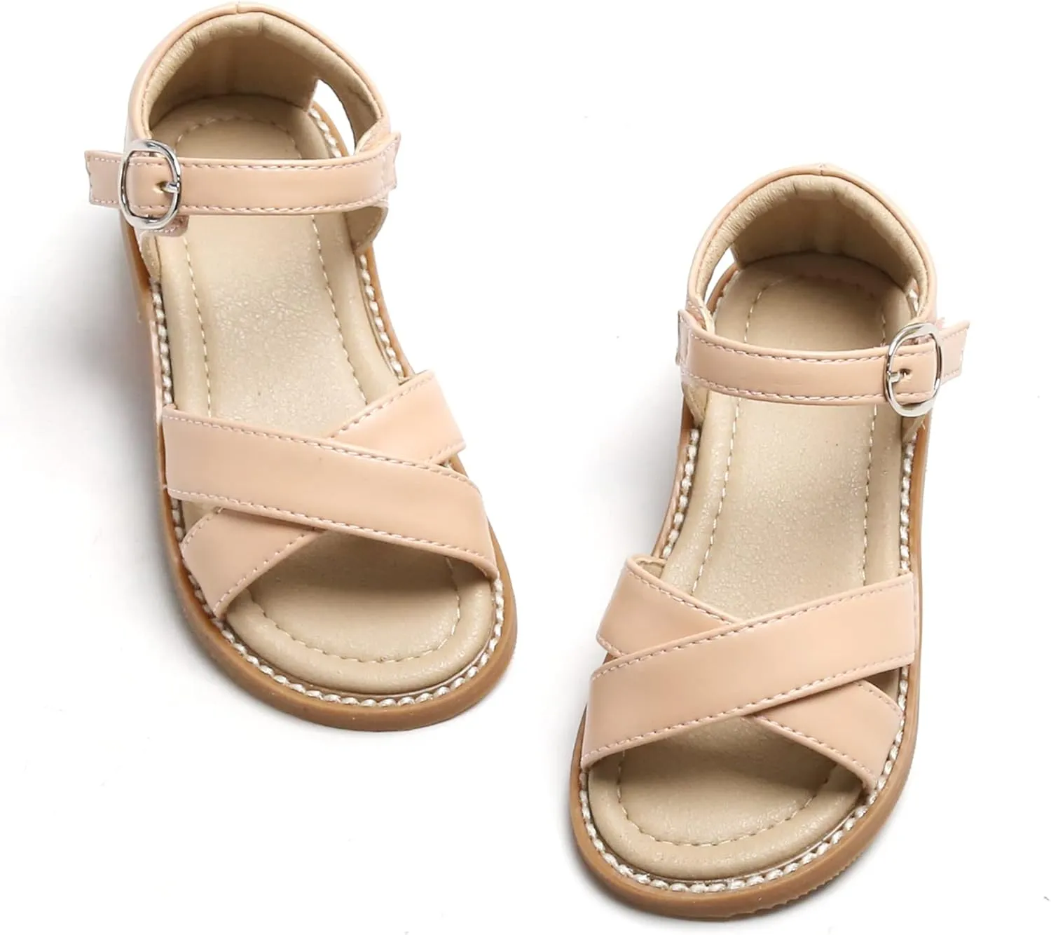 Kiderence Toddler Girls Pink Floral Sandals - Girls' Casual Flat Sandals with Ankle Strap