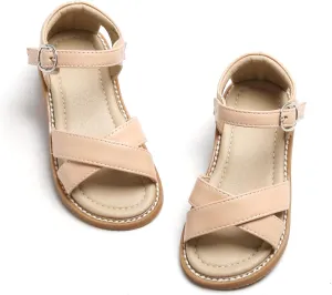 Kiderence Toddler Girls Pink Floral Sandals - Girls' Casual Flat Sandals with Ankle Strap