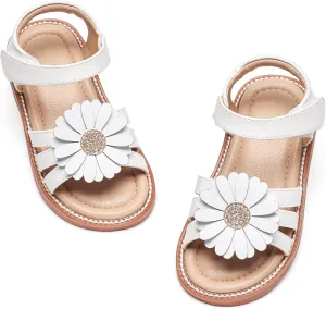 Kiderence Toddler Girls Pink Floral Sandals - Girls' Casual Flat Sandals with Ankle Strap