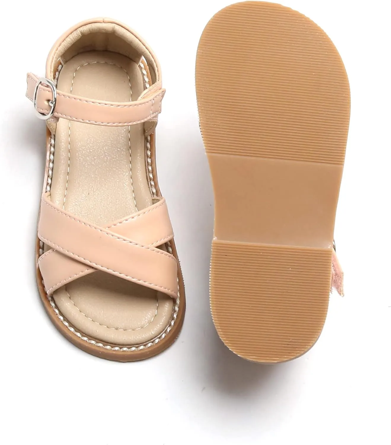 Kiderence Toddler Girls Pink Floral Sandals - Girls' Casual Flat Sandals with Ankle Strap