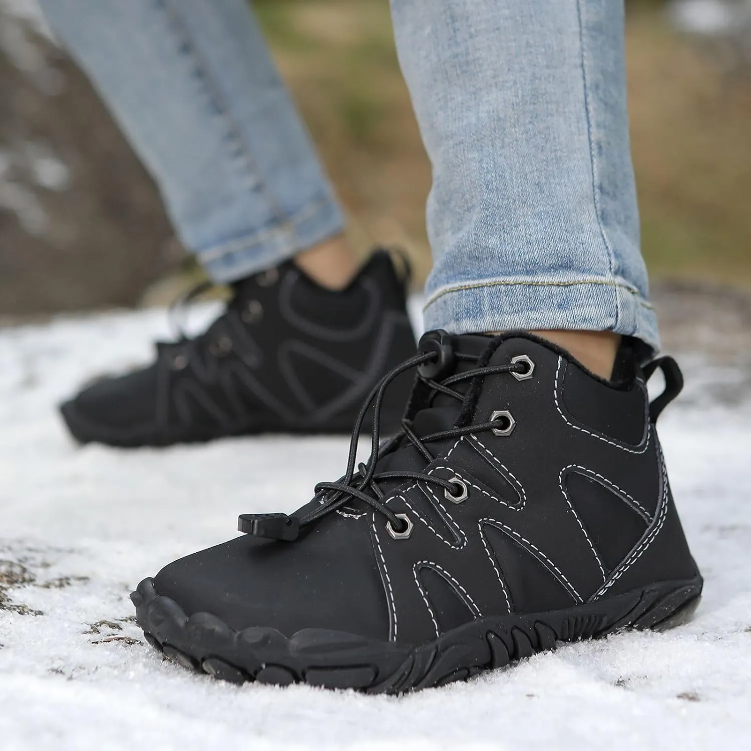 Kids Barefoot Shoes Fur Lined Zero Drop Sole,Unisex-Child Wide Toe Box Hiking Boots,Boys Girls Anti-Slip Waterproof Minimalist High Top Snow Boots (Toddler/Little Kids/Big Kids)