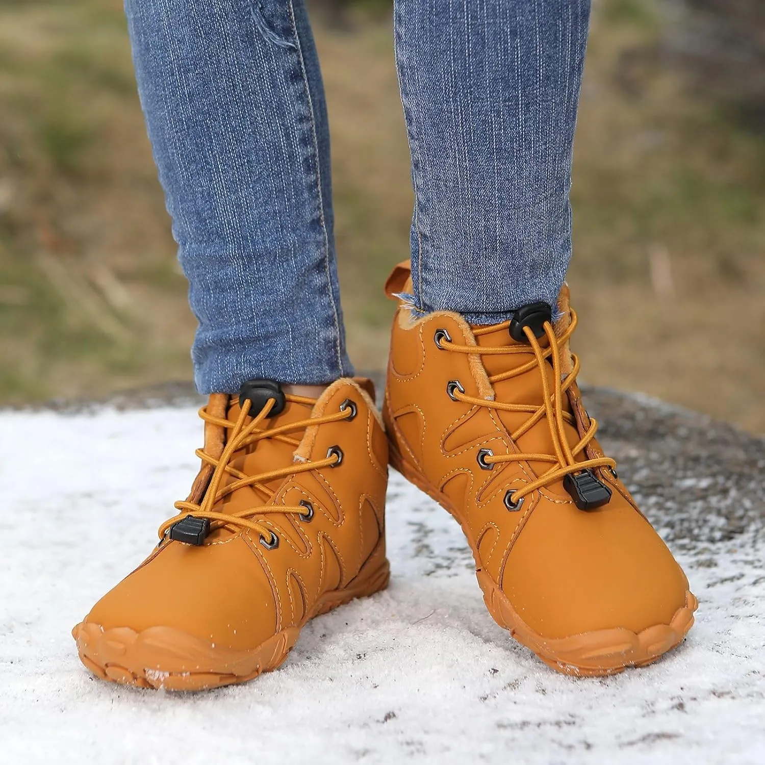 Kids Barefoot Shoes Fur Lined Zero Drop Sole,Unisex-Child Wide Toe Box Hiking Boots,Boys Girls Anti-Slip Waterproof Minimalist High Top Snow Boots (Toddler/Little Kids/Big Kids)