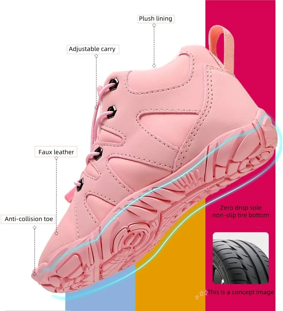 Kids Barefoot Shoes Fur Lined Zero Drop Sole,Unisex-Child Wide Toe Box Hiking Boots,Boys Girls Anti-Slip Waterproof Minimalist High Top Snow Boots (Toddler/Little Kids/Big Kids)