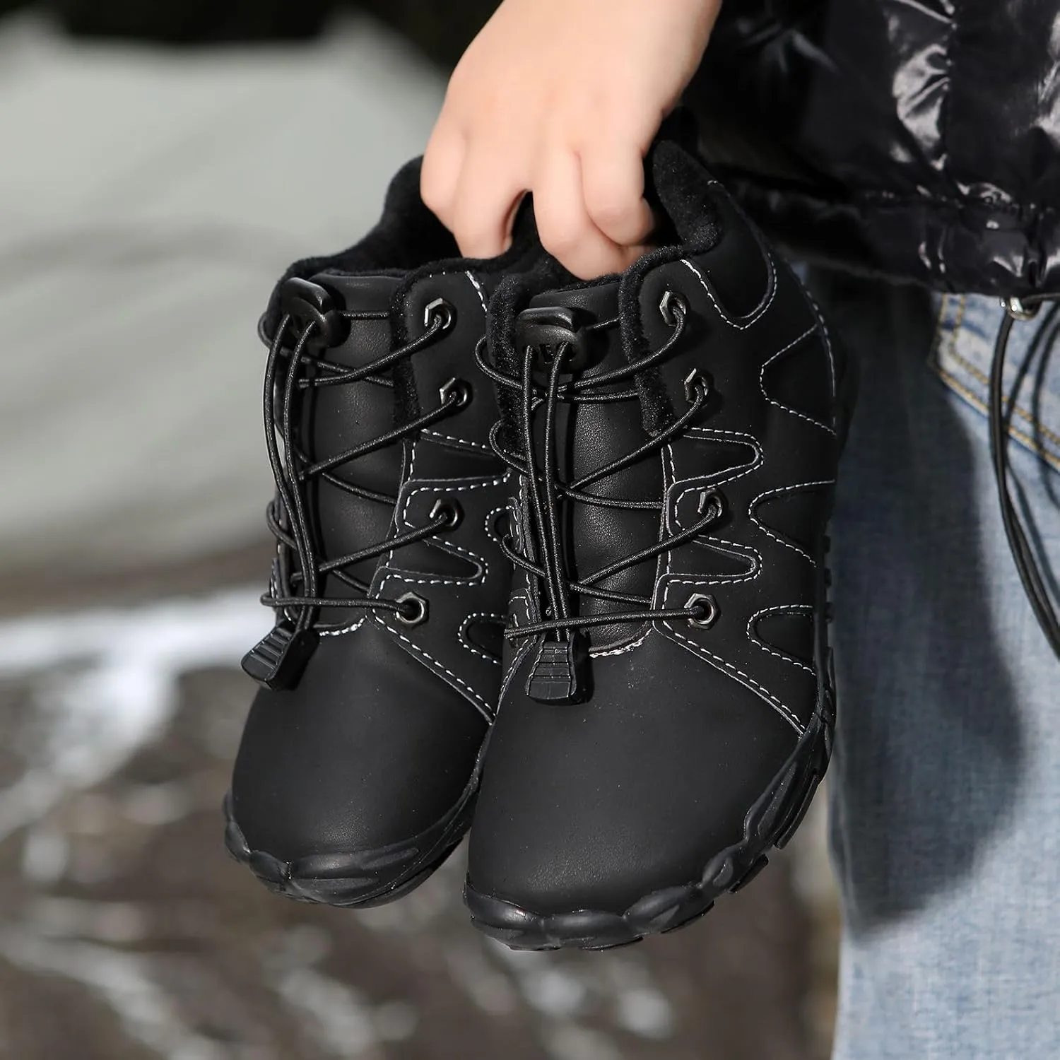 Kids Barefoot Shoes Fur Lined Zero Drop Sole,Unisex-Child Wide Toe Box Hiking Boots,Boys Girls Anti-Slip Waterproof Minimalist High Top Snow Boots (Toddler/Little Kids/Big Kids)