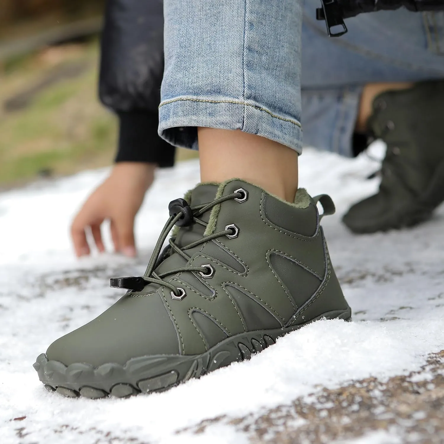 Kids Barefoot Shoes Fur Lined Zero Drop Sole,Unisex-Child Wide Toe Box Hiking Boots,Boys Girls Anti-Slip Waterproof Minimalist High Top Snow Boots (Toddler/Little Kids/Big Kids)