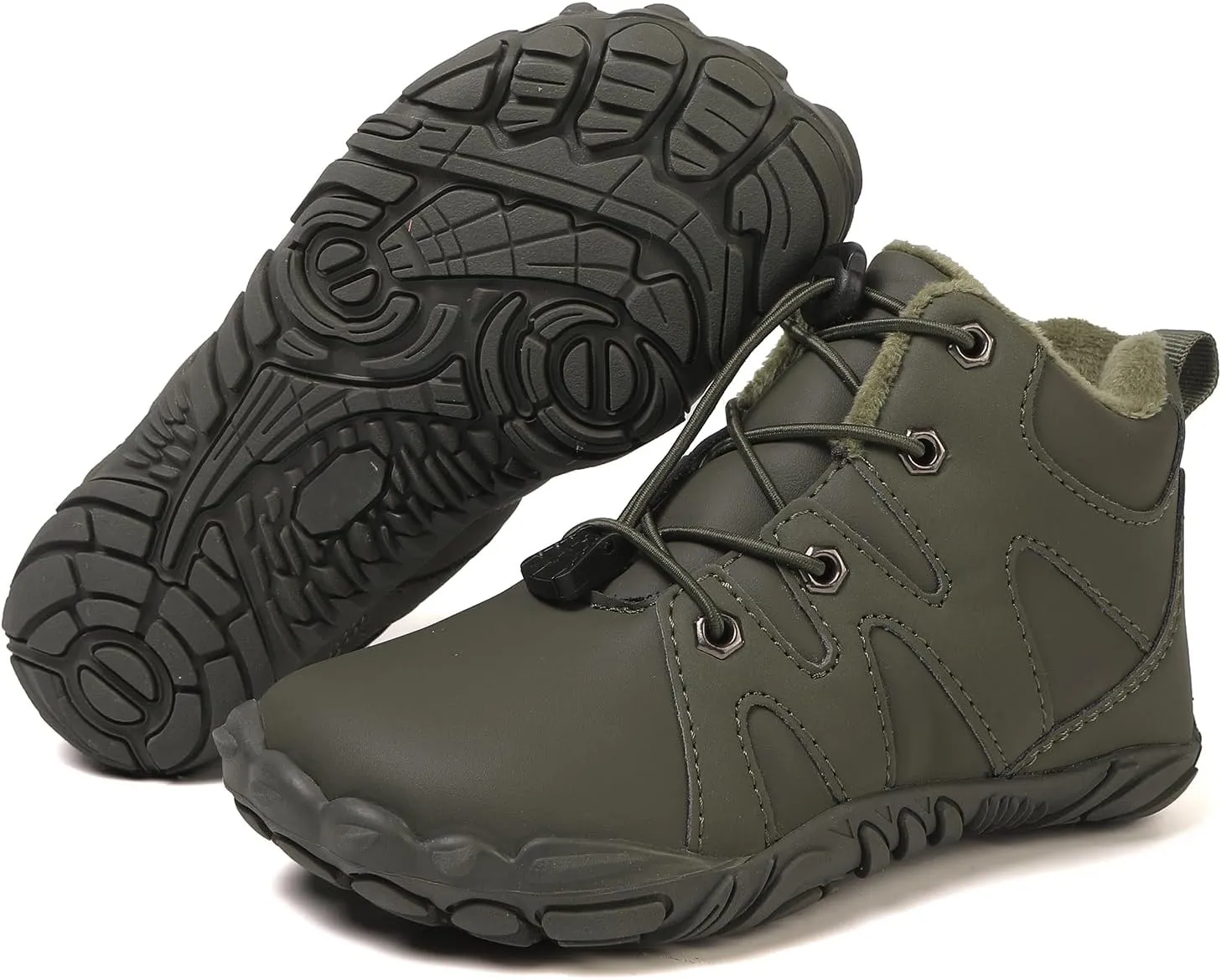 Kids Barefoot Shoes Fur Lined Zero Drop Sole,Unisex-Child Wide Toe Box Hiking Boots,Boys Girls Anti-Slip Waterproof Minimalist High Top Snow Boots (Toddler/Little Kids/Big Kids)