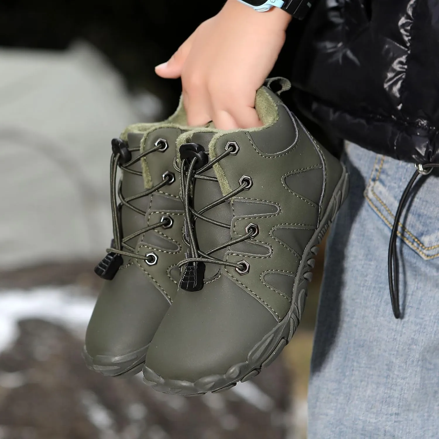 Kids Barefoot Shoes Fur Lined Zero Drop Sole,Unisex-Child Wide Toe Box Hiking Boots,Boys Girls Anti-Slip Waterproof Minimalist High Top Snow Boots (Toddler/Little Kids/Big Kids)
