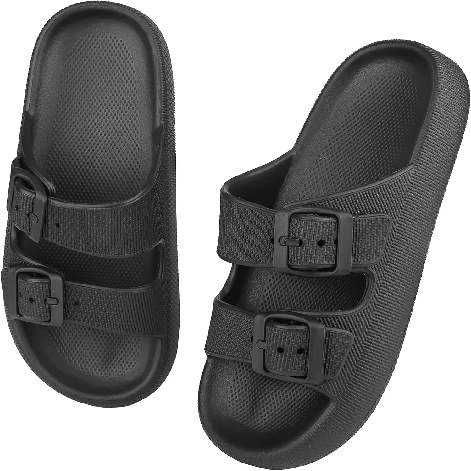 Kids Cloud Slides Girls Boys Double Buckle Slip On Sandals Youth Adjustable Flip Flops Summer Soft Pillow Slippers EVA Flat Beach Pool Shower Shoes