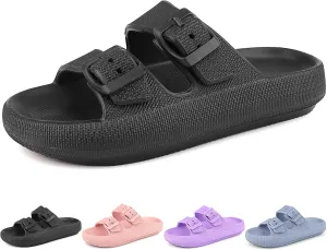 Kids Cloud Slides Girls Boys Double Buckle Slip On Sandals Youth Adjustable Flip Flops Summer Soft Pillow Slippers EVA Flat Beach Pool Shower Shoes