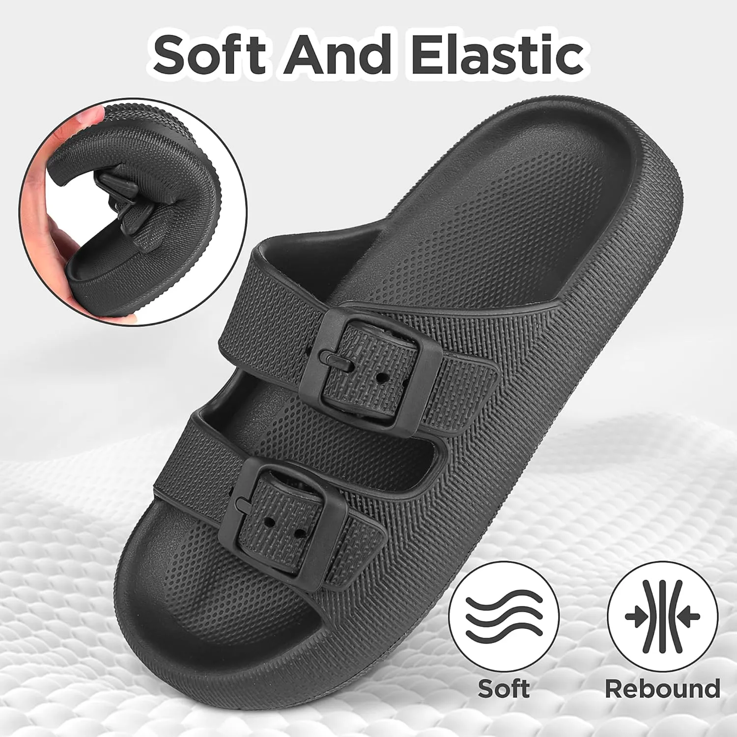 Kids Cloud Slides Girls Boys Double Buckle Slip On Sandals Youth Adjustable Flip Flops Summer Soft Pillow Slippers EVA Flat Beach Pool Shower Shoes
