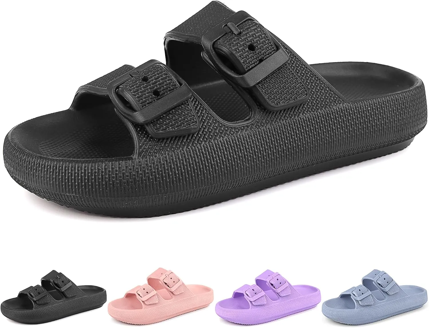 Kids Cloud Slides Girls Boys Double Buckle Slip On Sandals Youth Adjustable Flip Flops Summer Soft Pillow Slippers EVA Flat Beach Pool Shower Shoes