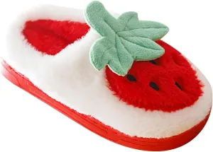 Kids Cute Strawberry 𝐌ushroom Slippers Soft Bottom Comfort Slippers Fleece Plush Warm Cozy Outdoor Tween Shoes