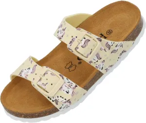 Kids Samos G Print Girl's Sandals with Adjustable Straps - Comfortable Shoes with Fine Suede Sole - Sneakers with Natural Cork Footbed