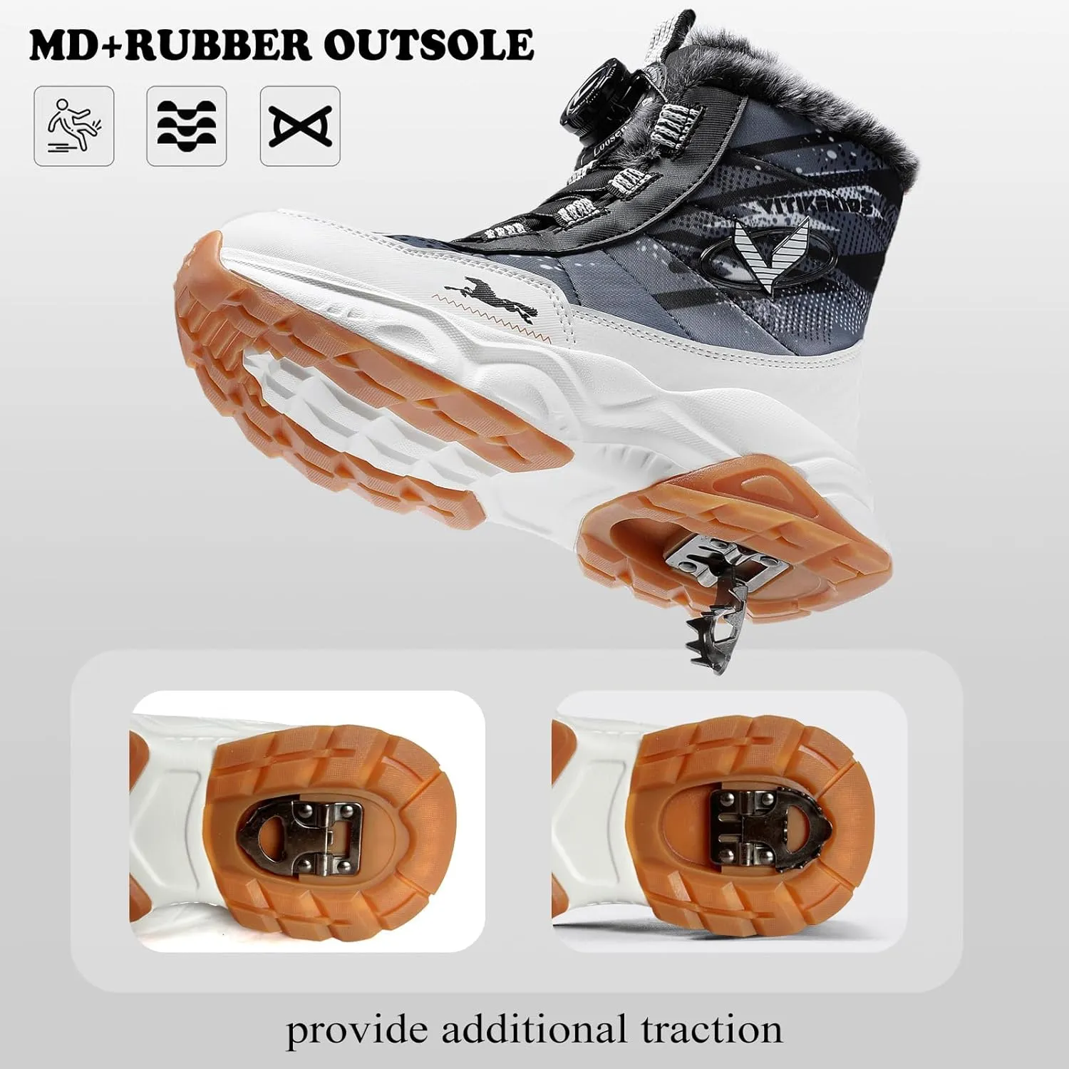 Kids Snow Boots Boys Girls Winter Shoes Warm Waterproof Slip Resistant Outdoor Hiking Walking Boot