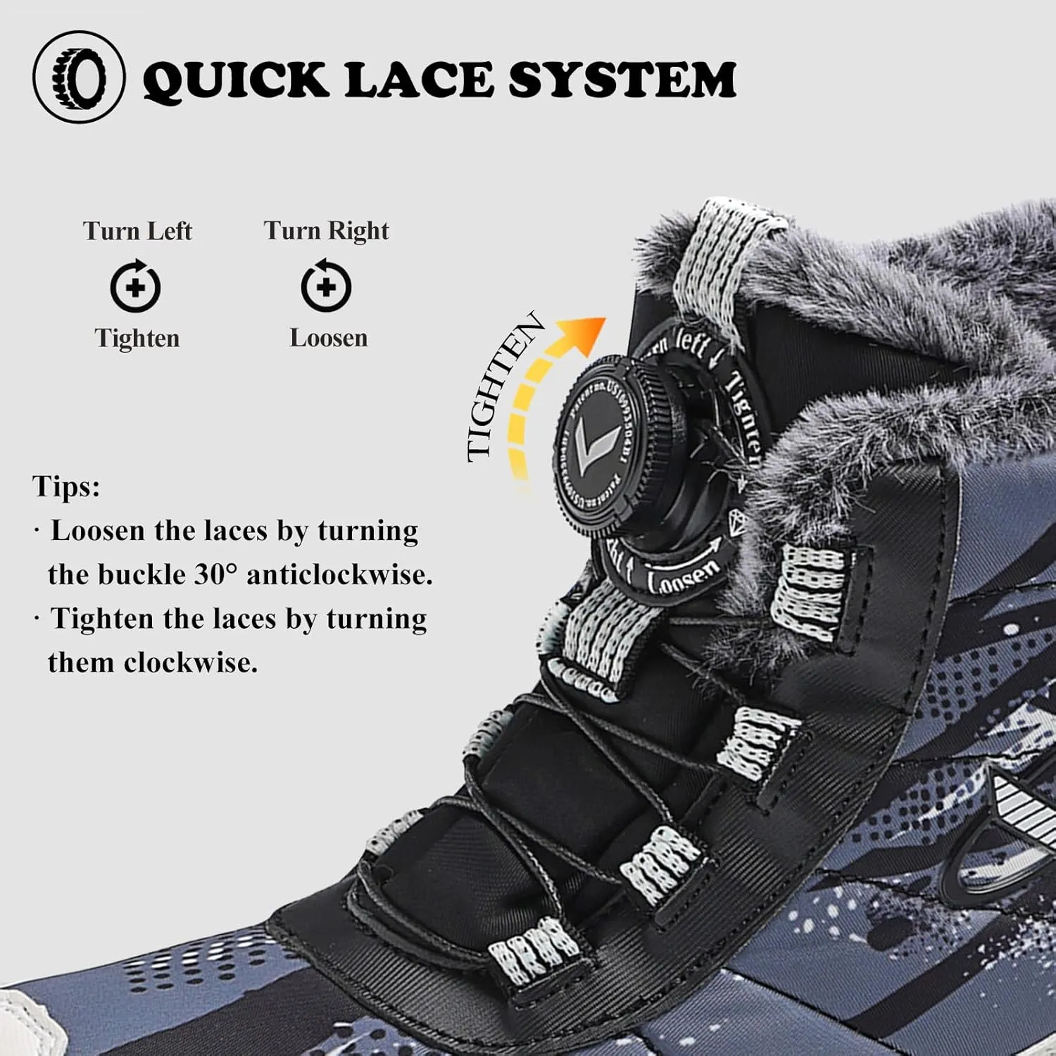 Kids Snow Boots Boys Girls Winter Shoes Warm Waterproof Slip Resistant Outdoor Hiking Walking Boot