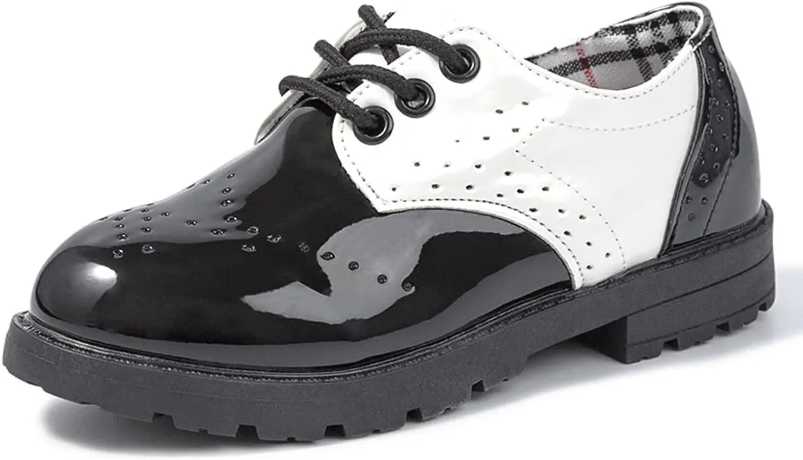KIDSUN Toddler Boy’s Girl’s Dress Shoes Comfort Lace-Up Oxford School Uniform Shoes Loafer Flats (Toddler/Little Kid) E-Black