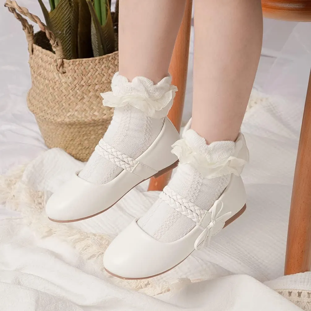 KIDSUN Toddler Girls Dress Shoes Mary Jane Flats Bow Princess Ballerina Wedding Party Back to School Shoes for Kids