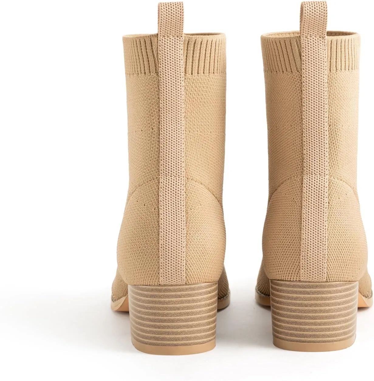 Knit Ankle Boots Lace-up Pointed Toe 1.5 Inch Chunky Block Heel Women Booties Fall Winter Shoes