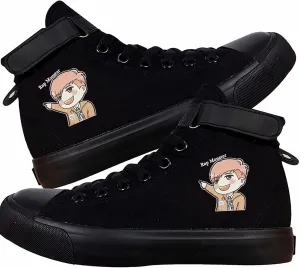 Kpop Album Dynamite Merch Jungkook Shoe Cartoon Image Jimin Sneakers J-Hope Rap Monster Jin SUGA V High-Top Canvas Shoes