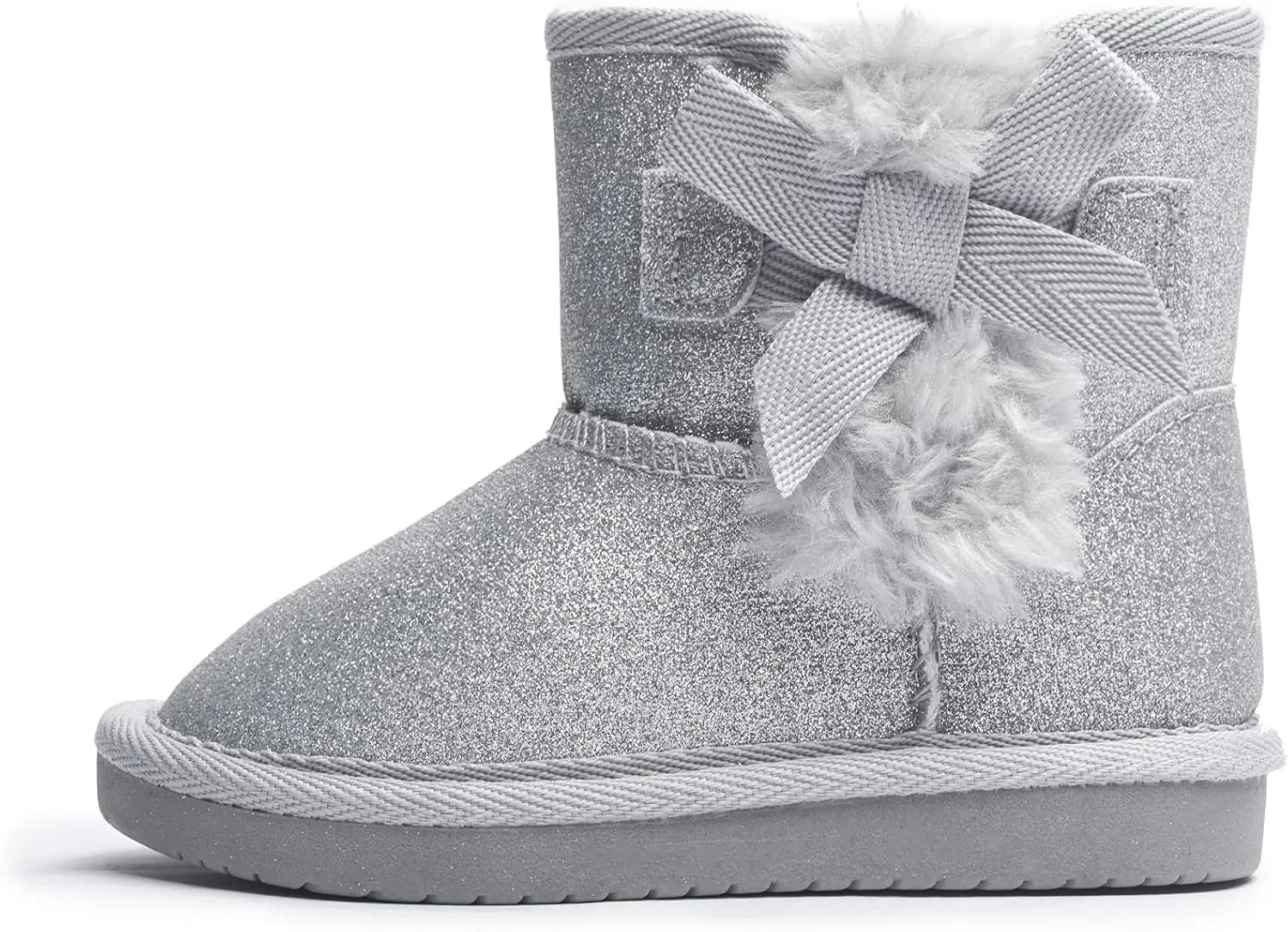 KRABOR Toddlers/Little Girls Boots,Glitter Warm Winter Snow Shoes with Cotton Lining and Cute Bow