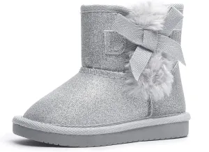 KRABOR Toddlers/Little Girls Boots,Glitter Warm Winter Snow Shoes with Cotton Lining and Cute Bow