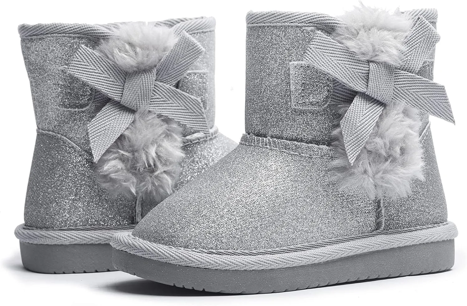 KRABOR Toddlers/Little Girls Boots,Glitter Warm Winter Snow Shoes with Cotton Lining and Cute Bow